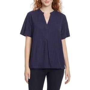 Gloria Vanderbilt Women's Short Sleeve V Neck High Low Hem Navy Blue Blouse XL
